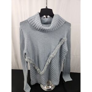 Vintage Blue Marbella Cowl Neck Faux Fur Sweater Size S Wool Blend